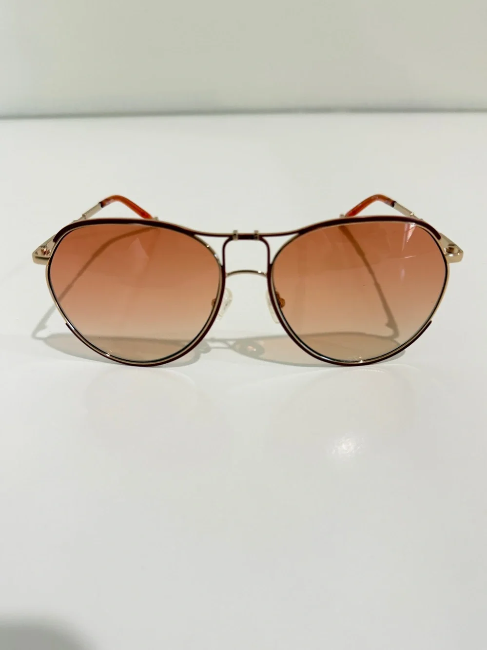 NWT Matthew Williamson Linda Farrow Holly Aviator Sunglasses Gold Peach Full Set